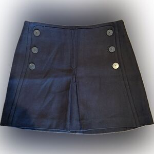 Massimo Dutti Black Button Front Mini Skirt Wool Blend Size L